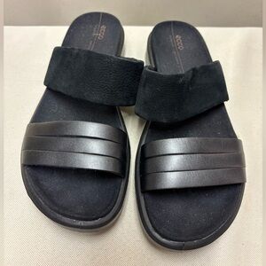 ECCO 2 Strap Black Leather Sandals Slip-on Danish Design Size 36/5 - 5.5